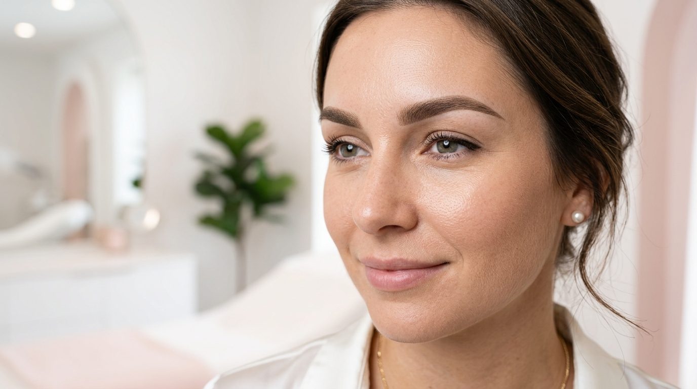 Soft powdered microshading brows healed on a client at The Brow Clinic NY in Huntington, Long Island